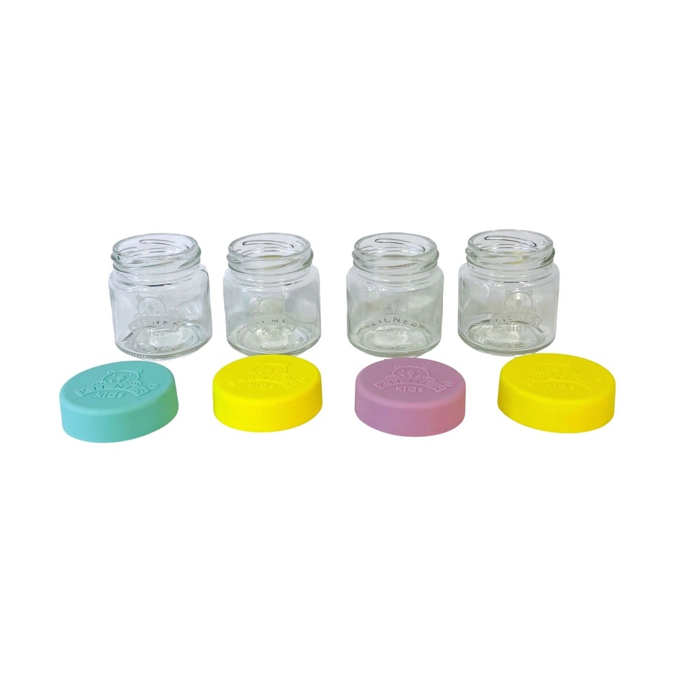 Kilner Kids Baby Food Storage Jars Glass Set of 4 3.7oz Silicone Lids BPA Free